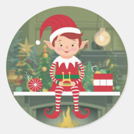 Niedlicher Weihnachtself auf dem Shelter-Aufkleber Runder Aufkleber