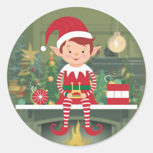 Niedlicher Weihnachtself auf dem Shelter-Aufkleber Runder Aufkleber