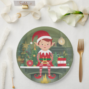 Niedlicher Weihnachtself auf der Tafel Pappteller