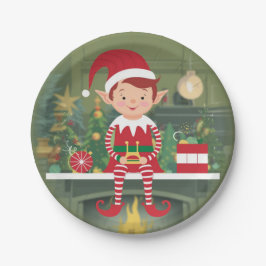 Niedlicher Weihnachtself auf der Tafel Pappteller