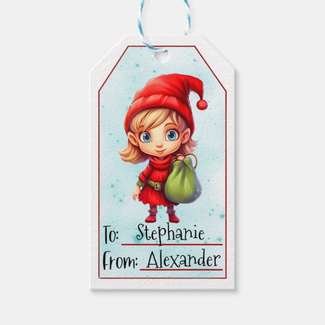 Niedlicher Weihnachtself | Benutzerdefiniert nach  Geschenkanhänger (Vorderseite)