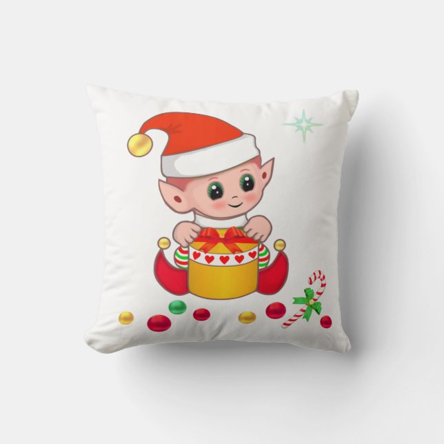 Niedlicher Weihnachtself, Candy Cane und Weihnacht Kissen (Vorderseite)