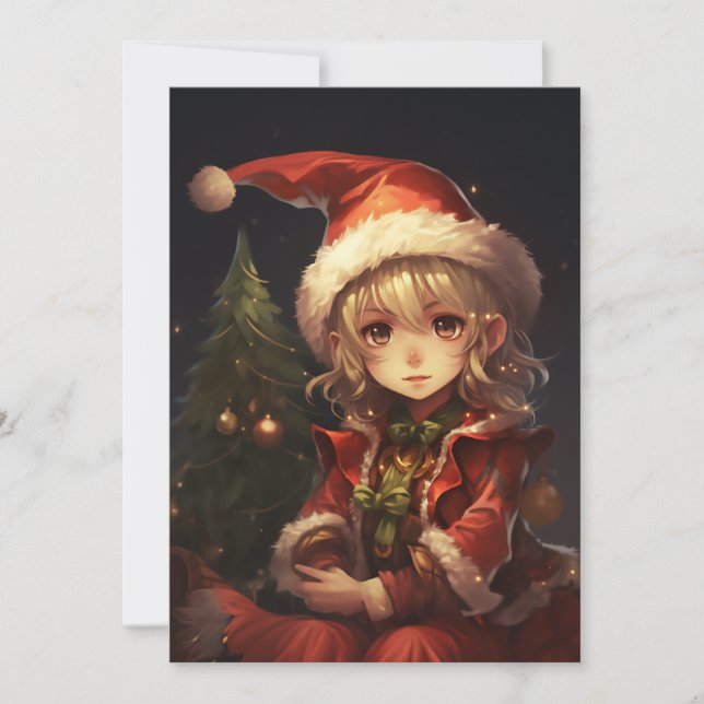 Niedlicher Weihnachtself Feiertagskarte (Vorderseite)