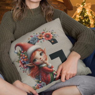 Niedlicher Weihnachtself Festive G Imitats Tan Lea Kissen