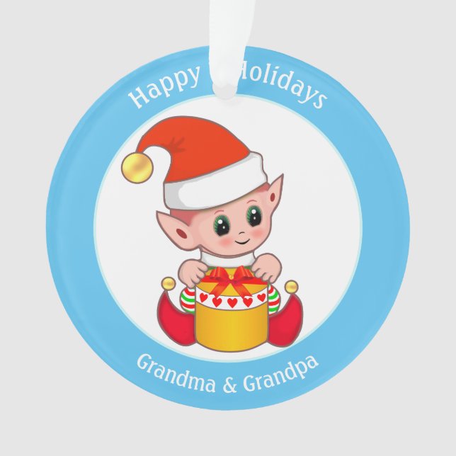 Niedlicher Weihnachtself für Oma & Opa Ornament (Vorderseite)
