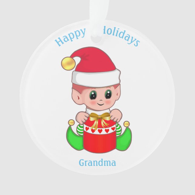 Niedlicher Weihnachtself für Oma Ornament (Vorderseite)