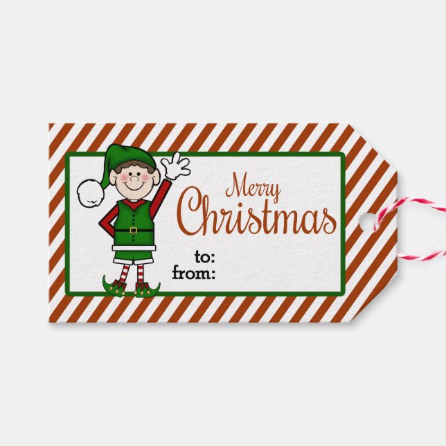 Niedlicher Weihnachtself Geschenkanhänger (Vorderseite (Horizontal))