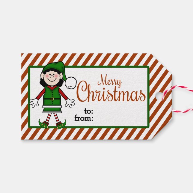 Niedlicher Weihnachtself Geschenkanhänger (Vorderseite (Horizontal))