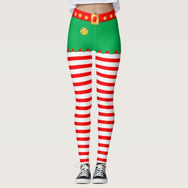 Niedlicher Weihnachtself gestreift Leggings (Vorderseite)