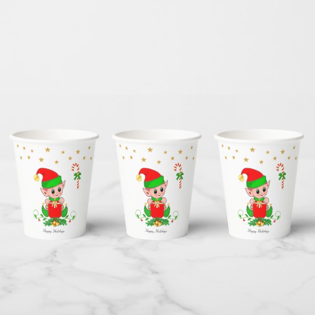 Niedlicher Weihnachtself & Golden Star Confetti Pappbecher (Multi)