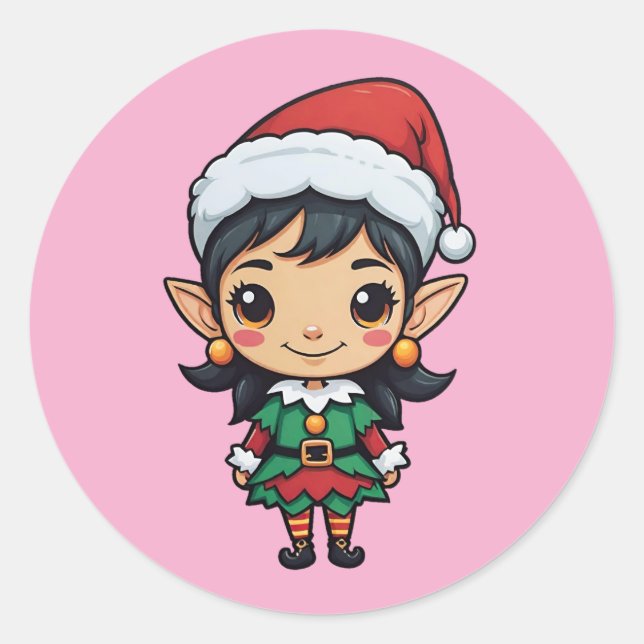 Niedlicher Weihnachtself in den Rittern Runder Aufkleber (Vorderseite)