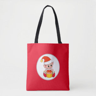 Niedlicher Weihnachtself in Rot und Weiß Tasche