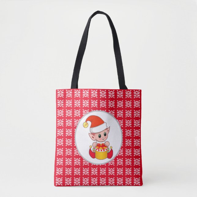 Niedlicher Weihnachtself in Rot und Weiß Tasche (Vorderseite)