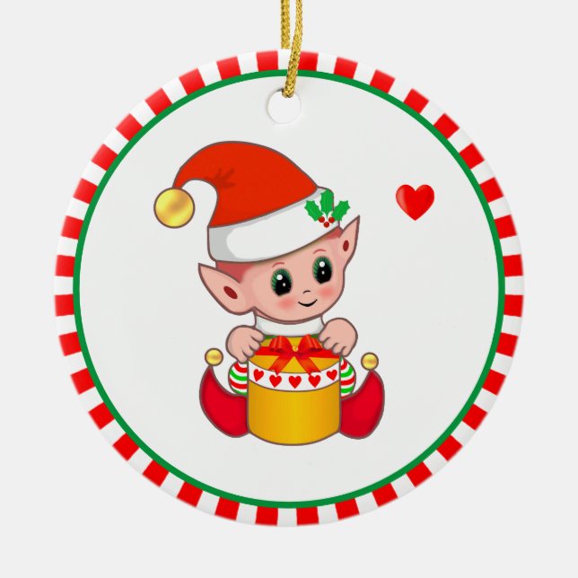 Niedlicher Weihnachtself Keramik Ornament (Vorne)