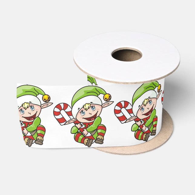 Niedlicher Weihnachtself mit Candy Cane Satinband (Spule)