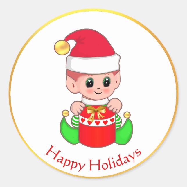 Niedlicher Weihnachtself Runder Aufkleber (Vorderseite)