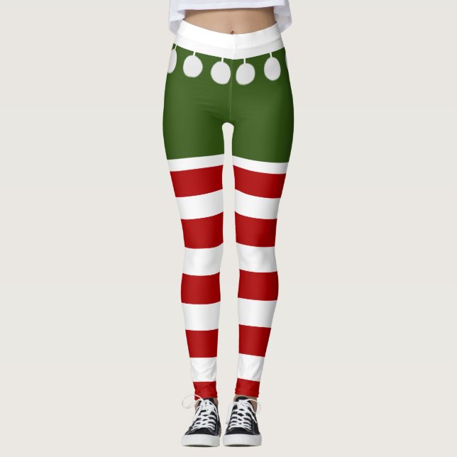 Niedlicher Weihnachtself Streifen Fun Tassel Kostü Leggings (Vorderseite)