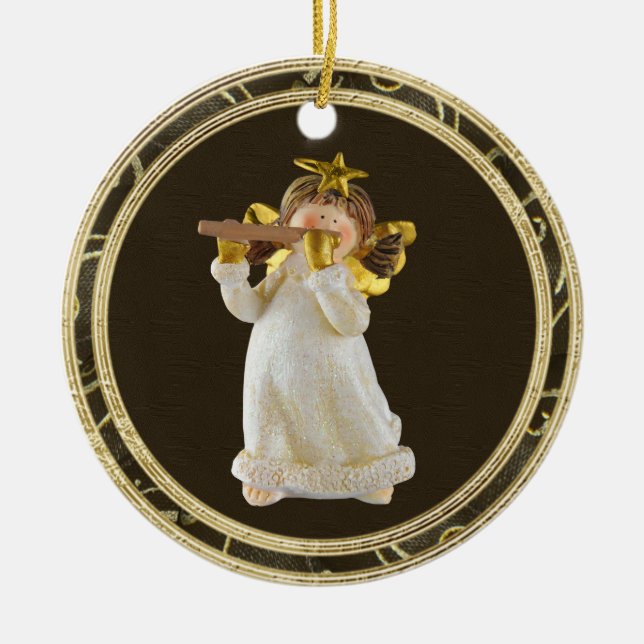 Niedlicher Weihnachtsengel, der Flöten-Verzierung Keramikornament (Vorne)