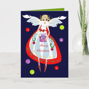 Niedlicher Weihnachtsengel mit Geschenk- u. Feiertagskarte