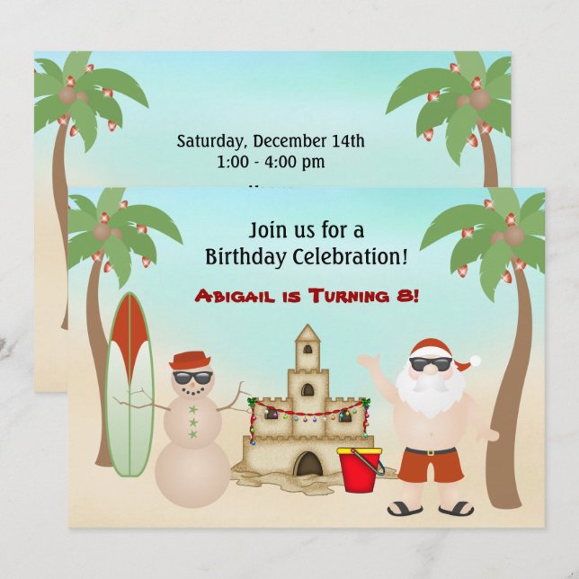 Niedlicher Weihnachtsfeiertag in Santa Beach Einladung (Vorne/Hinten)