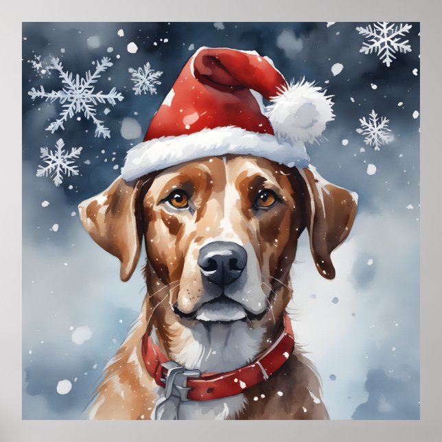 Niedlicher Weihnachtsferien Hund in Weihnachtsmann Poster (Vorne)