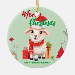 Niedlicher Weihnachtsfest Ram Santa Scarf Urlaub Keramik Ornament