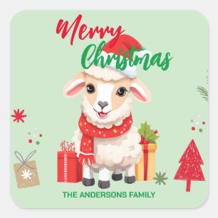 Niedlicher Weihnachtsfest Ram Santa Scarf Urlaub Quadratischer Aufkleber