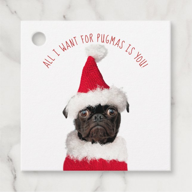 Niedlicher Weihnachtsfest Schwarzer Mops Geschenkanhänger (Vorderseite)