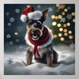 Niedlicher Weihnachtsfest Terrier Hund mit Weihnac Poster