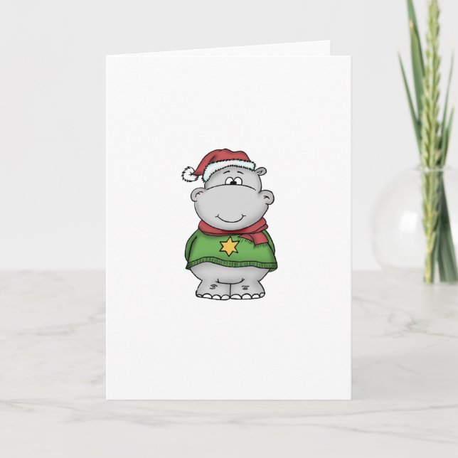 Niedlicher Weihnachtsflusspferd-Entwurf Feiertagskarte (Vorderseite)