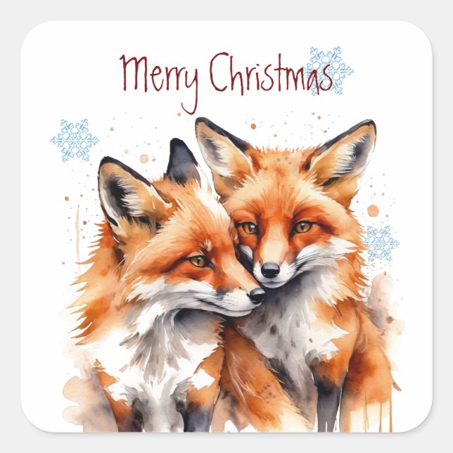 Niedlicher Weihnachtsfochse Quadratischer Aufkleber (Vorderseite)