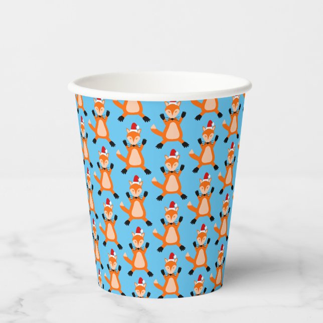 Niedlicher Weihnachtsfox Gemustert Pappbecher (Vorderseite)