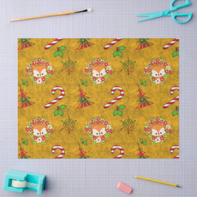 Niedlicher Weihnachtsfox im Kraut Seidenpapier (Basteln)