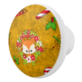 Niedlicher Weihnachtsfox Keramikknauf