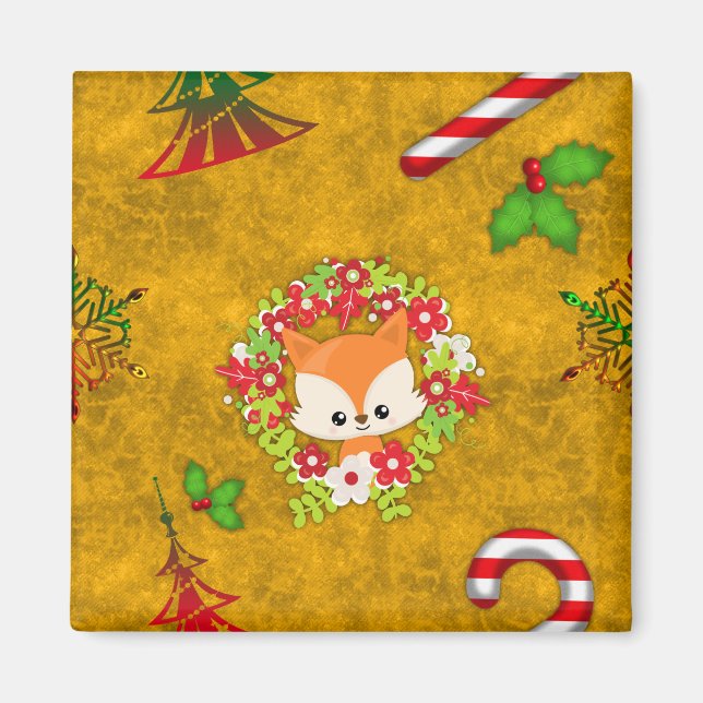 Niedlicher Weihnachtsfox Magnet (Vorne)
