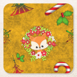 Niedlicher Weihnachtsfox Rechteckiger Pappuntersetzer