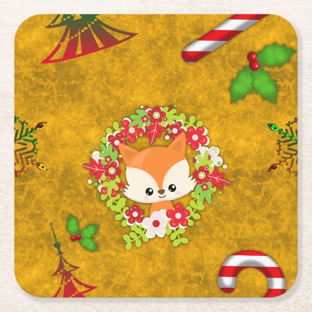 Niedlicher Weihnachtsfox Rechteckiger Pappuntersetzer (Vorderseite)