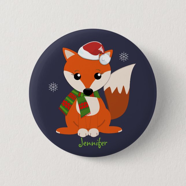 Niedlicher WeihnachtsFox und individueller Name Button (Vorderseite)