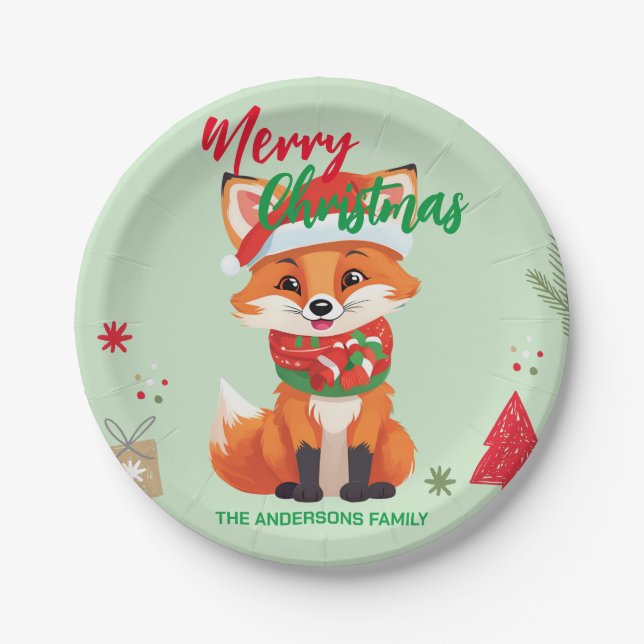 Niedlicher Weihnachtsfox Weihnachten Weihnachtsfei Pappteller (Vorderseite)