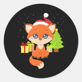 Niedlicher Weihnachtsfox Weihnachtsmannmütze Weihn Runder Aufkleber
