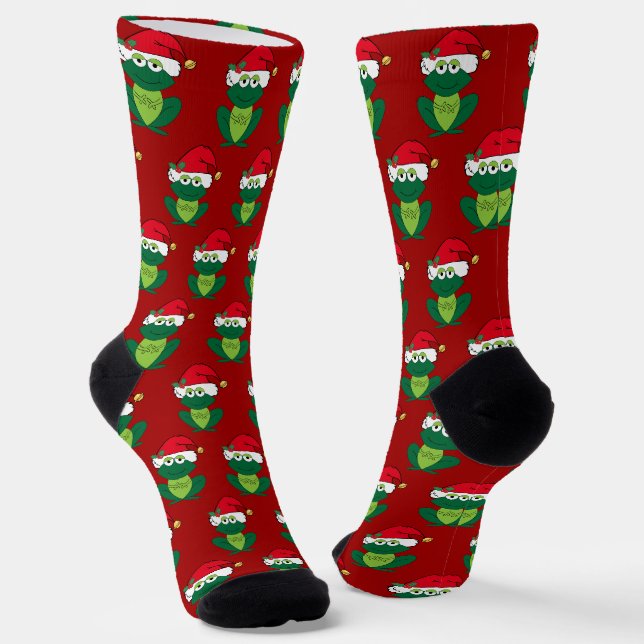 Niedlicher Weihnachtsfrosch in Weihnachtsmannmütze Socken (Gewinkelt)