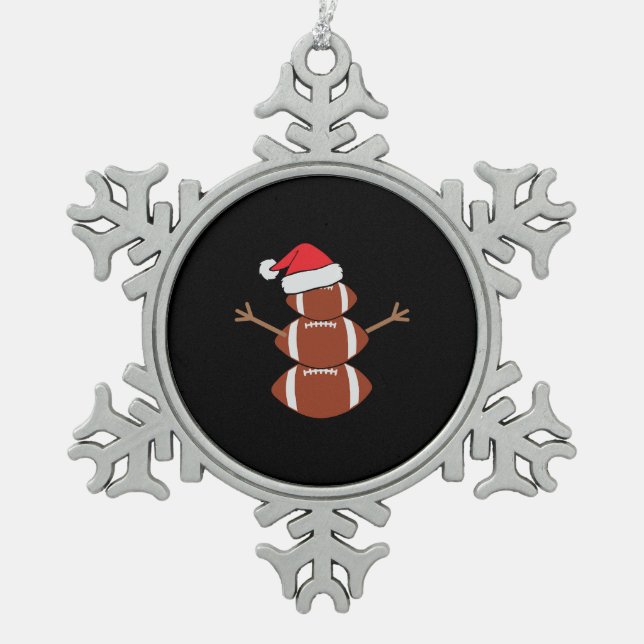 Niedlicher Weihnachtsfußball Snowman Weihnachtsman Schneeflocken Zinn-Ornament (Vorderseite)
