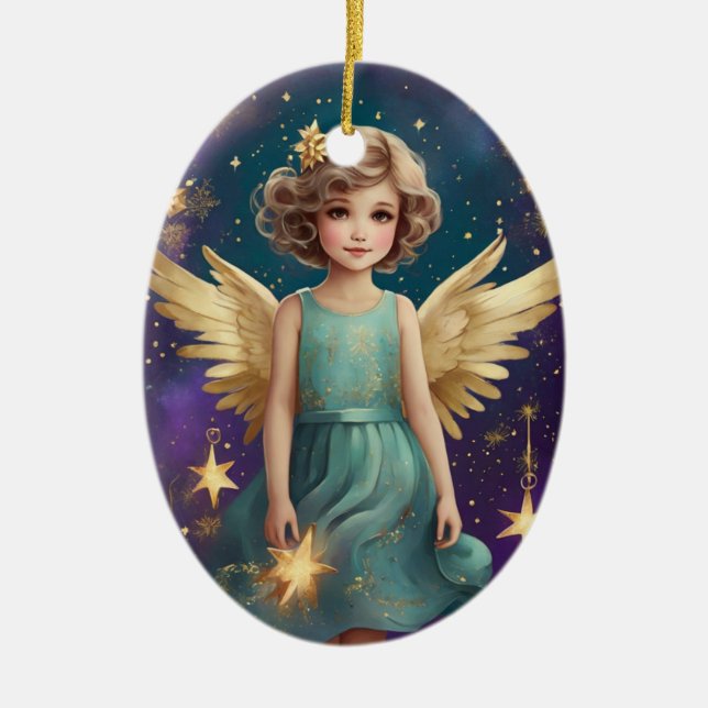 Niedlicher Weihnachtsgel Keramik Ornament (Vorne)