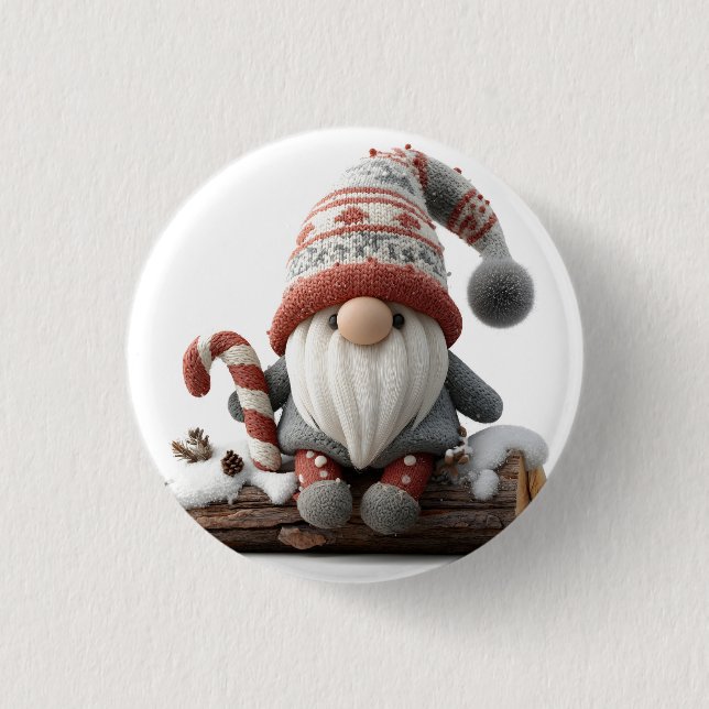 Niedlicher Weihnachtsgenom mit einer Candy Cane au Button (Vorderseite)