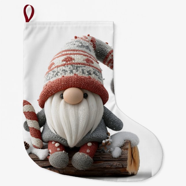 Niedlicher Weihnachtsgenom mit einer Candy Cane au Großer Weihnachtsstrumpf (Vorderseite)