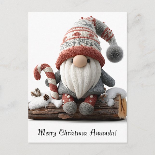 Niedlicher Weihnachtsgenom mit einer Candy Cane au Postkarte (Vorderseite)