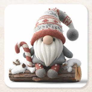 Niedlicher Weihnachtsgenom mit einer Candy Cane au Rechteckiger Pappuntersetzer