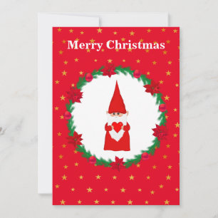 Niedlicher Weihnachtsgnom, Kiefernkranz und Sterne