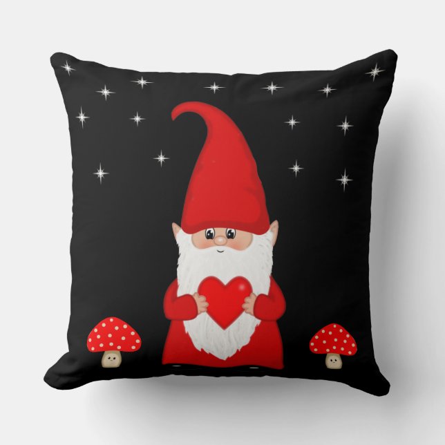 Niedlicher Weihnachtsgnome auf Black Kissen (Vorderseite)