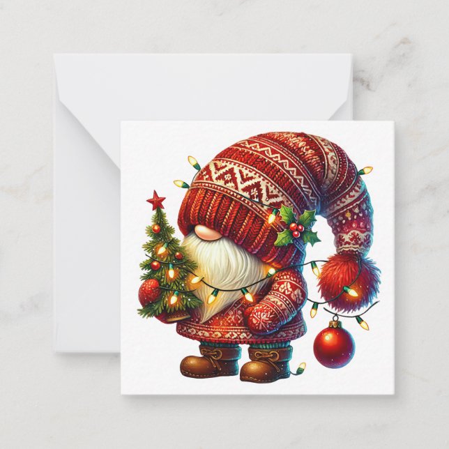 Niedlicher Weihnachtsgnome Mitteilungskarte (Vorderseite)